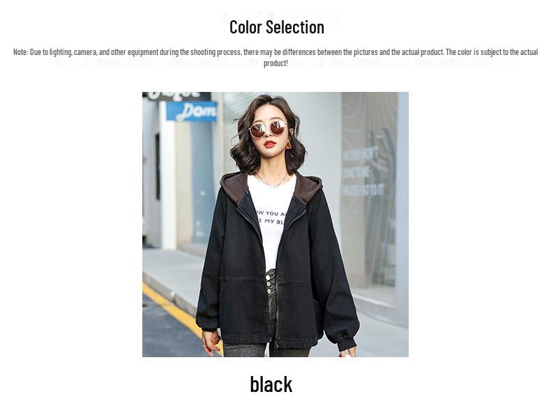 Джинсовая куртка с капюшоном в корейском стиле свободного кроя с вышивкой медведя и цветными блоками для женщин