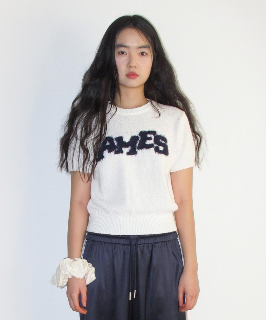 AMES-WORLDWIDE Hairy Logo Short Sleeve Knit Ivory