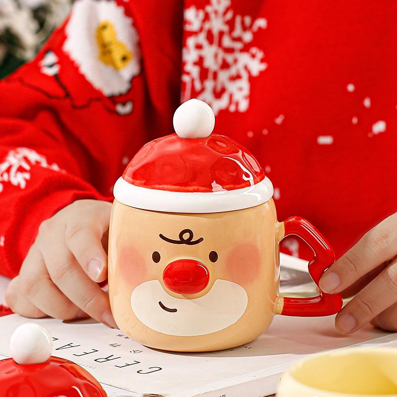 Creative High-Value Christmas Ceramic Cup With Lid Household Cute Couple Gift Water Cup Souvenir