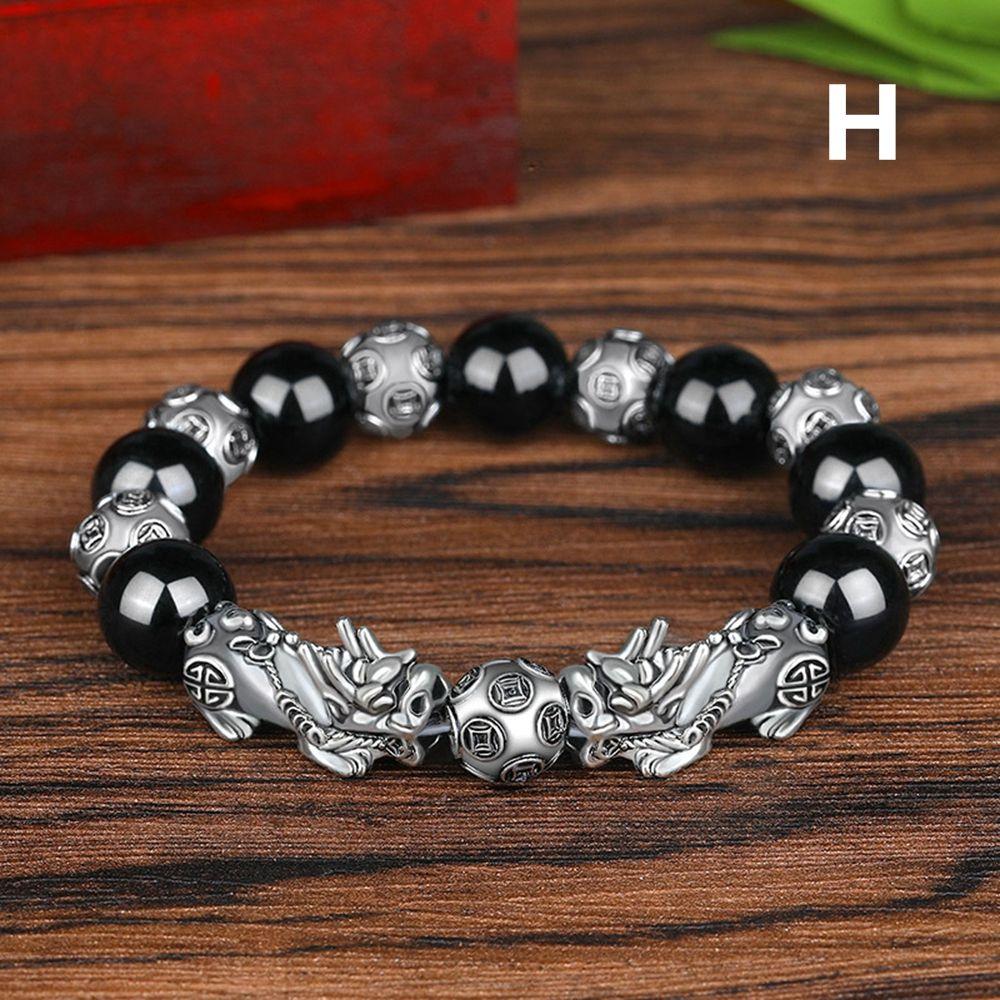 Браслет-манжета «Удача и богатство» Черный браслет Фэн-шуй Серебряный браслет PiXiu Obsidian