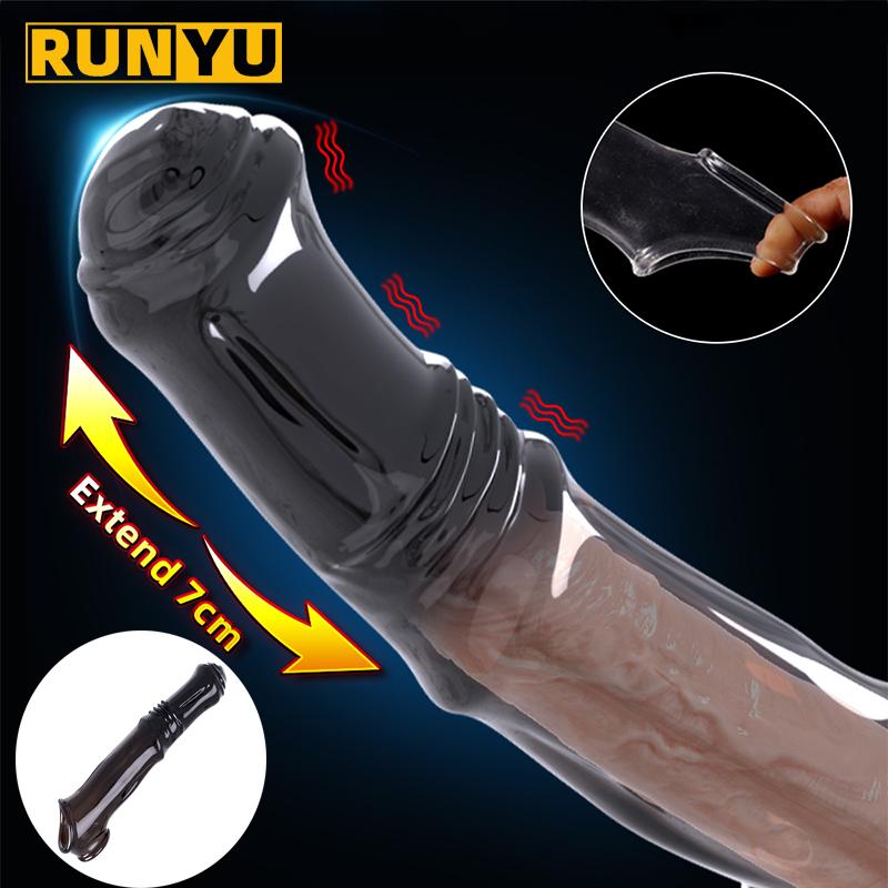 Penis Extender Sleeve Reusable Silicone Condoms Delay Ejaculation Penis Massage Erotic Toys for Men