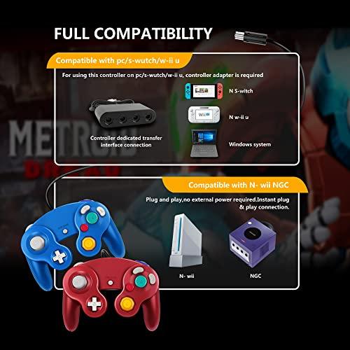 FIOTOK GameCube Controller, Classic Wired Controller for Wii Nintendo Gamecube (Red & Blue)