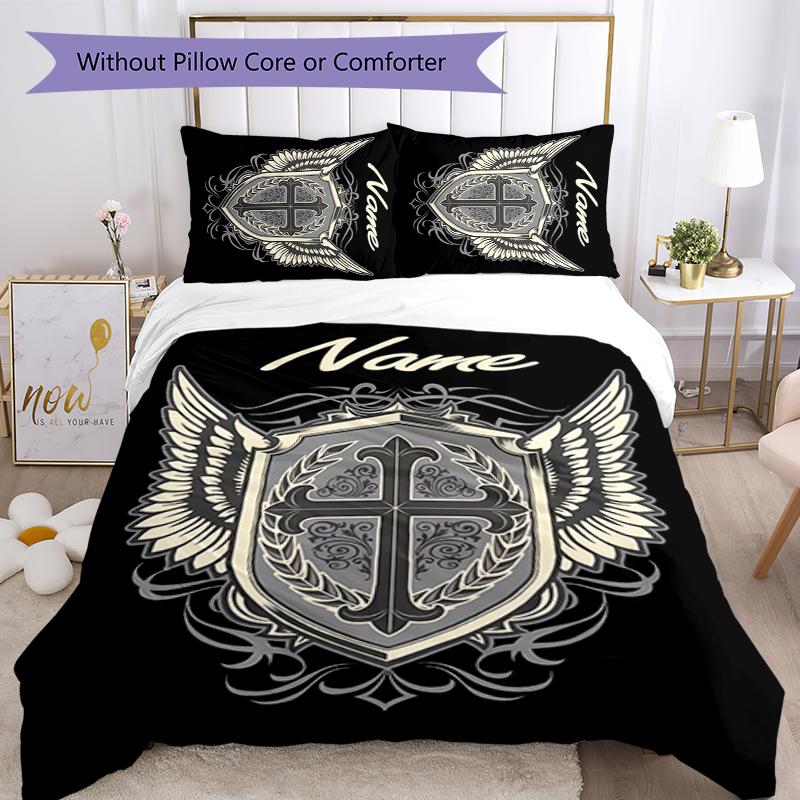 3pcs Custom Name Cartoon Knights Templar them Bedding Set Duvet Cover Closure Includes 1 Duvet Cover & 2 Pillowcases for All Seasons Bedroom Decor