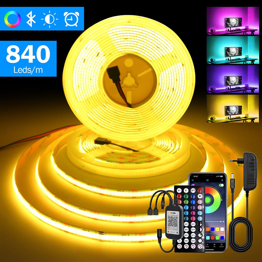 12В Wi-Fi Bluetooth RGB COB Светодиодная лента Пульт ДУ 44 клавиши 24 клавиши Комплект питания 840 светодиодов/м Гибкая световая лента Декор для дома 1 2 рулона