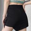 Women's Black Irregular A-Line High Waist Pleated Skirt with Drawstring for Autumn