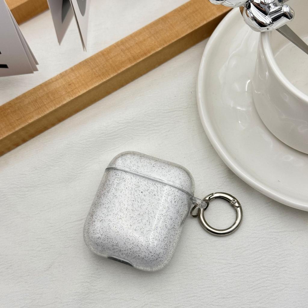 Прозрачный противоударный чехол для Bluetooth-гарнитуры Apple AirPods 1-го поколения с блестками, простой круглый застежкой, защитная крышка