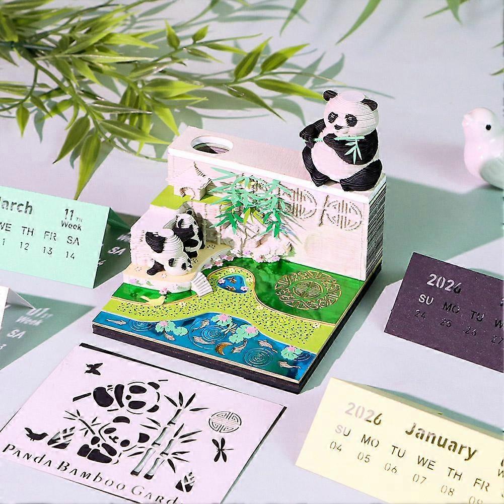 Creative Panda Bamboo Garden Paper Carving Model Desktop Ornament
