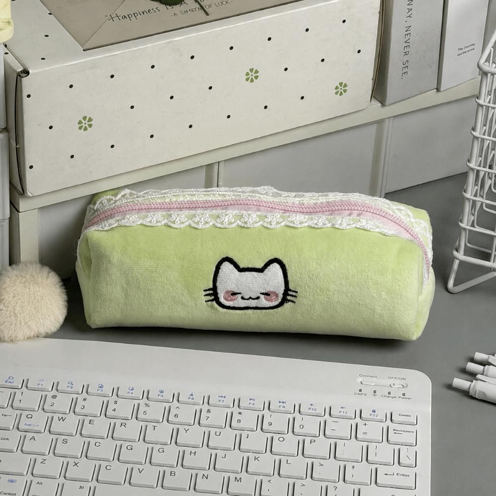 Plush Pencil Case Cat Embroidery Pencil Pouch Kawaii Stationery Pouch  School Supplies