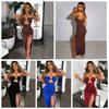 Sleeveless Sexy Slim Female Midi Dress Slim Hollow Out Backless Shoulder Off Halter Night Club Partywear Clubwear Women Bodycon Elegantes Strap