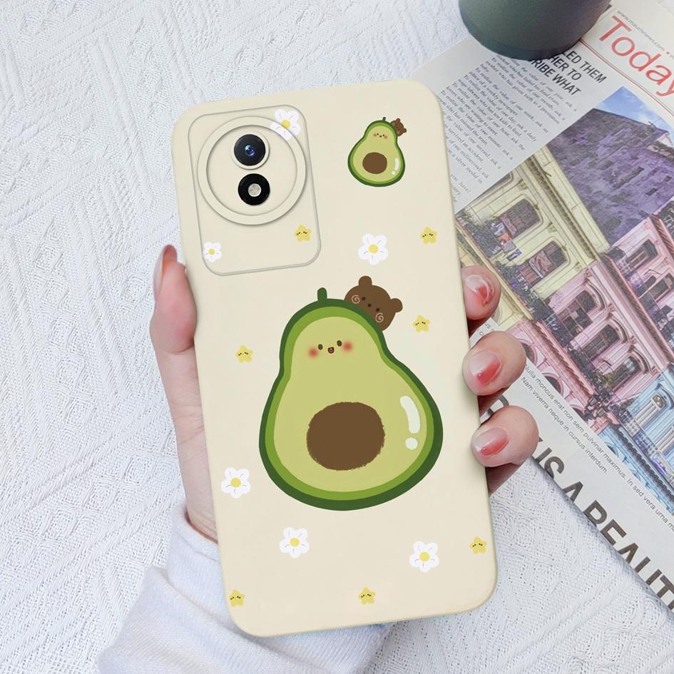 Чехол для Vivo Y02 Y02S Y91C Y11 Y12 Y70 Y72 Y73 Y20 Y51 Y16 Модный защитный цветок авокадо Жидкий силиконовый бампер для чехлов для телефонов Vivo Coque Fundas