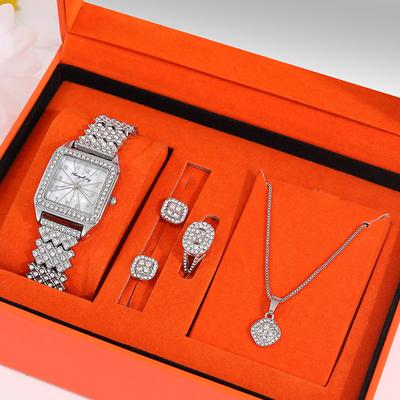 5 шт. персонализированные роскошные женские цифровые кварцевые часы Pointer для девочек квадратное ожерелье с бриллиантовыми серьгами кольцо комплект ювелирных изделий для девочек
