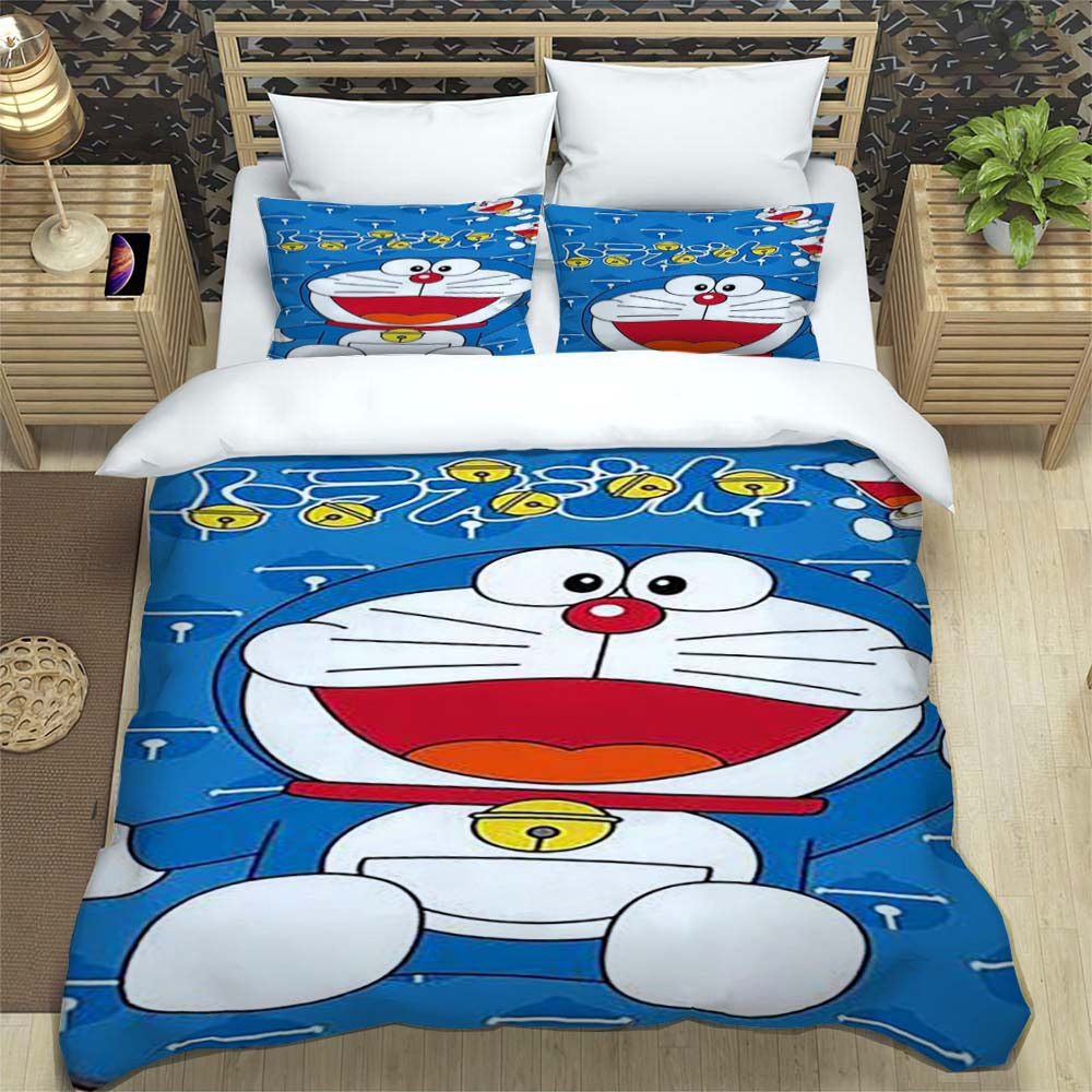 Doraemon Anime Series Bedding Set, Including Duvet Cover and Pillowcases, 3-piece Set; Bedroom Décor Can Be Customized.