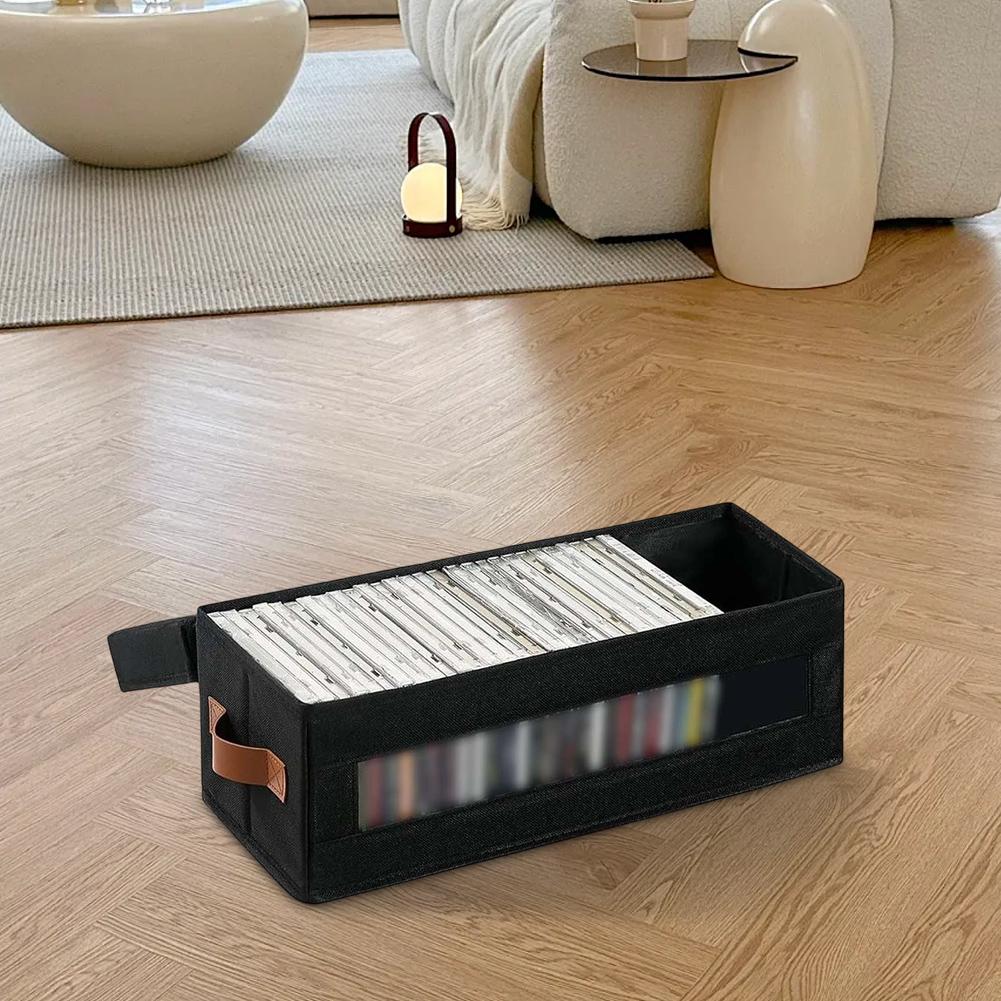 Тканевая коробка для хранения CD из Оксфорда, штабелируемая, складная, с прозрачным окном и пылезащитной крышкой, для организации медиа