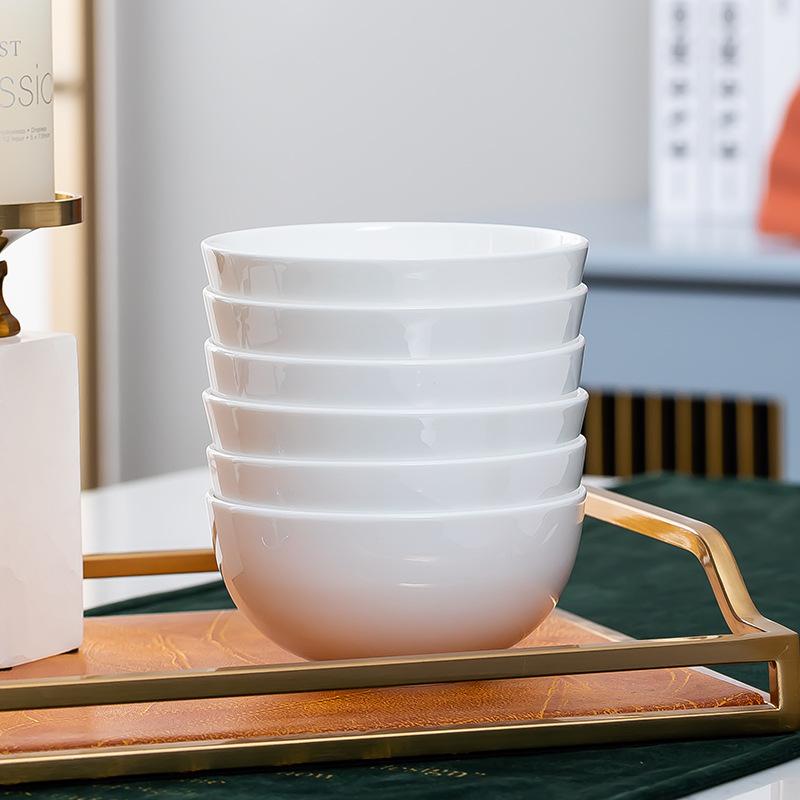 Pure White Western Restaurant Rice Bowl Ceramic Bowl Tableware Restaurant Thickened Rice Bowl Breakfast Bowl Small Bowl Soup Bowl Large Noodle Bowl
