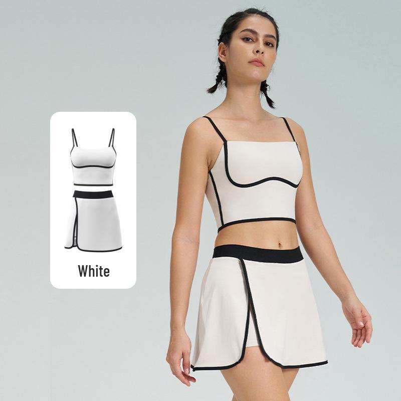 Женский стройнящий теннисный костюм контрастных цветов, быстросохнущий жилет для йоги и фитнеса со юбкой, с чашечками, комплект из двух предметов спортивной одежды.