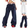 Girls Fashion Double Waist Check Patchwork Fake Two Casual Pants Retro Sports Cargo Pants