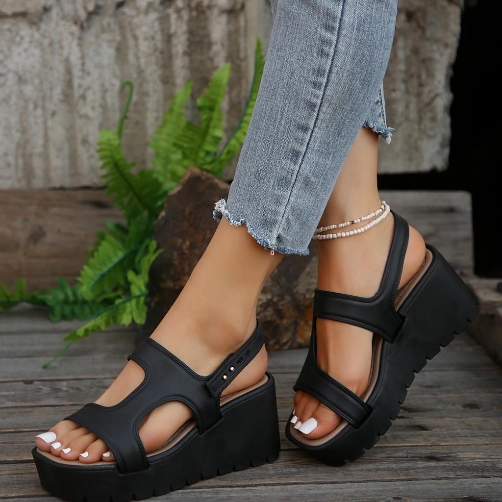 Fashion Ladies Shoes 2024 High Quality Buckle Strap Women's Sandals Fashion Peep Toe Dress Sandals Women New Solid Wedge Sandalszapatos