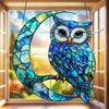 Owl Ornament Stained Glass Blue Green Sun Catcher Enchanting Birds Window Hanging Panel Kitchen Window Decor