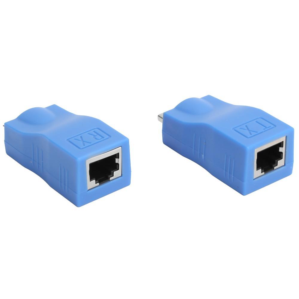 A Pair of 1080P Support 4K HD Male to RJ45 Female Extender Signal Adapter for Cat-5e/6 for DVD