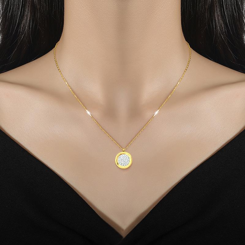 Roman Full Diamond Double-Sided Furnace Real Gold Necklace Female Collarbone Chain With Jewelry