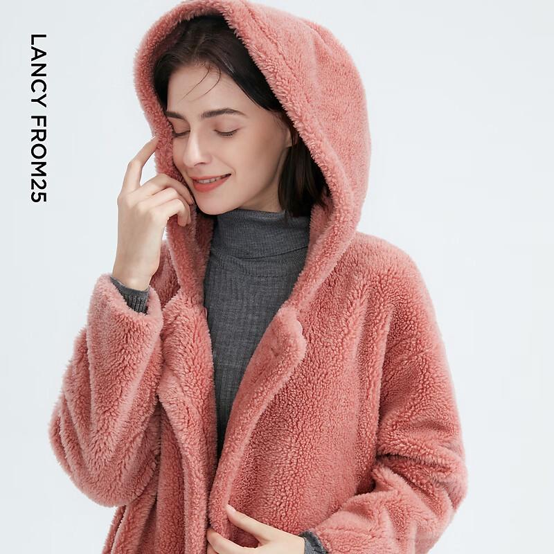 Langzi Women's Mid-Length Hooded Teddy Wool Coat