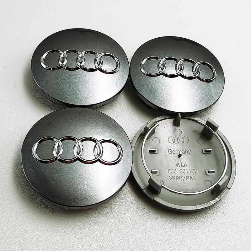 For Audi  A34pcs 68mm Black Grey Car Styling Badge Wheel Center Hub Cap Rim Caps For Audi Emblem 8D0601170 A1 A3 A4 A5 A6 Q7 Accessories