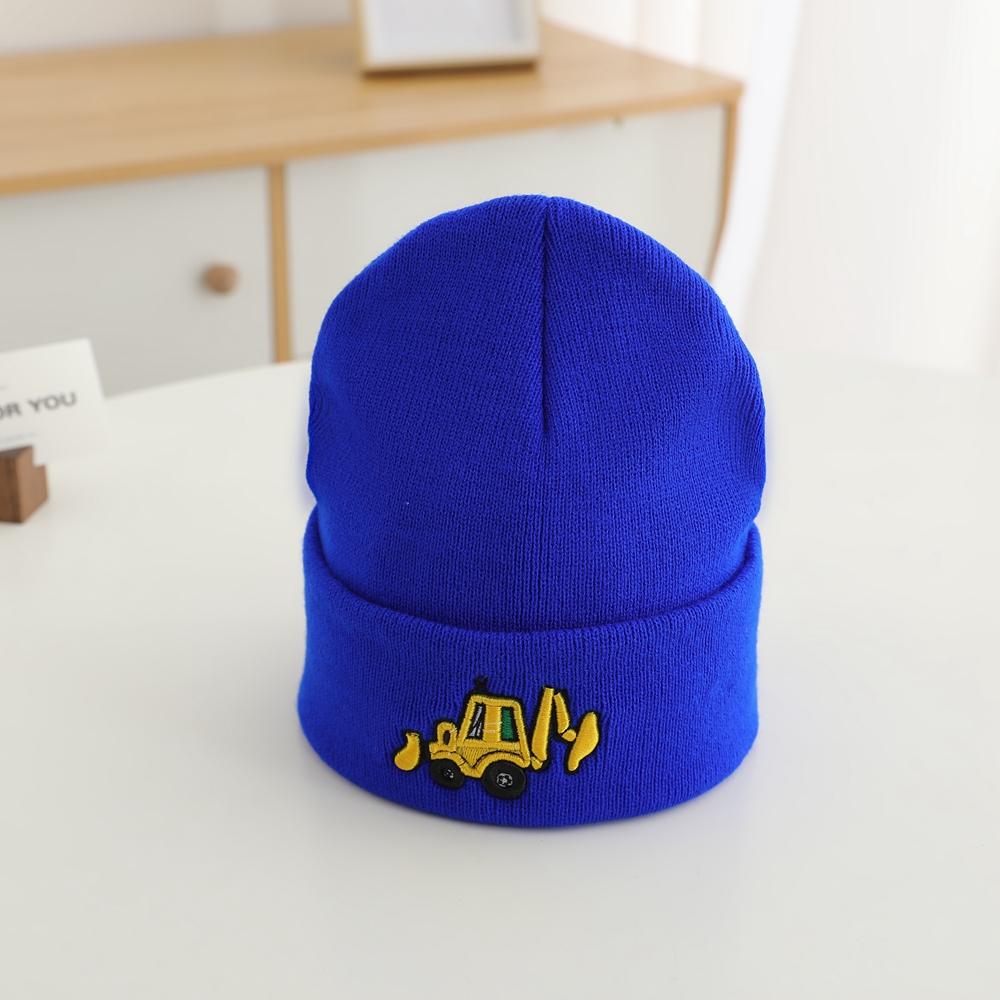 Excavator Embroidered Knitted Hat Beanie Boys Girls Warm Hats Winter Hip-hop Cartoon Student Wool Hat For Kids 3-7 Years