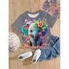 2025 Girls' Clothing Cute Animal Elephant 3d Print Fashion Casual T-Shirts Funny Girls' T-Shirts Summer Short Sleeved Tops Tee