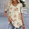 New Floral Print T-Shirt for Women Summer V-Neck Pullover Tops Female Oversized Short Sleeve Tees Fashion Basic Ladies Clothing