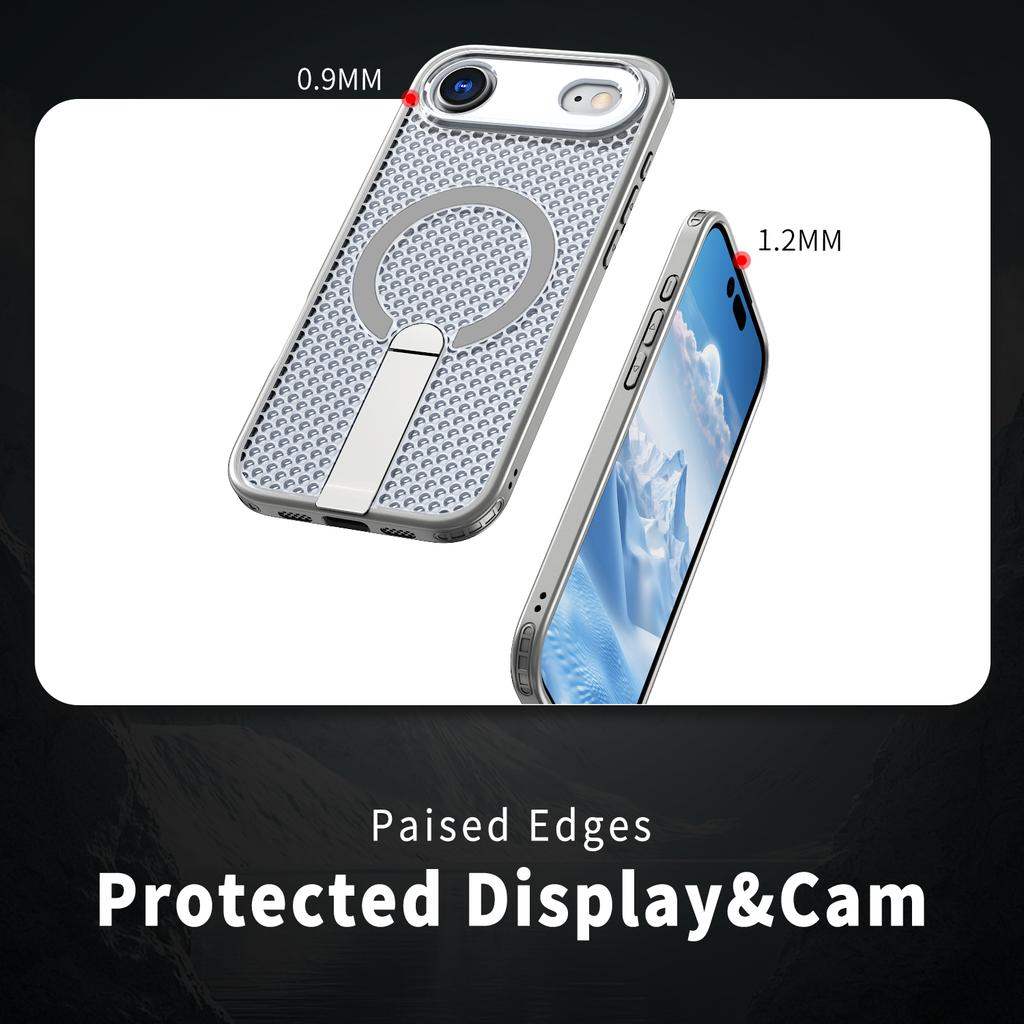 For iPhone Air Magnetic Case Kickstand Grid Texture TPU PC Phone Back Cover