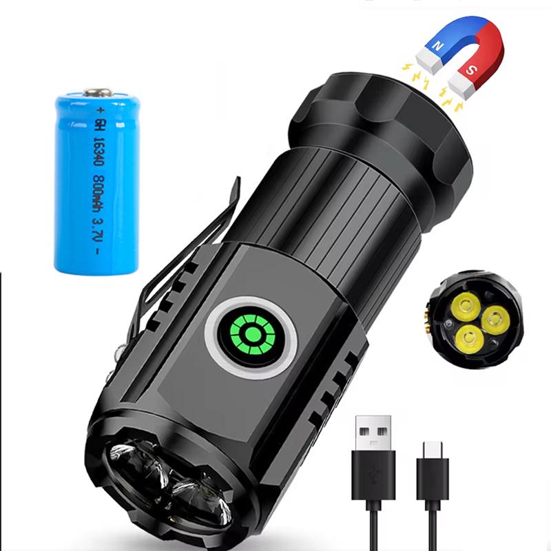 KDULIT Powerful LED Mini Flashlight Rechargeable EDC Tactical Torch Waterproof Hiking Camping Lantern with Pen Clip Tail Magnet