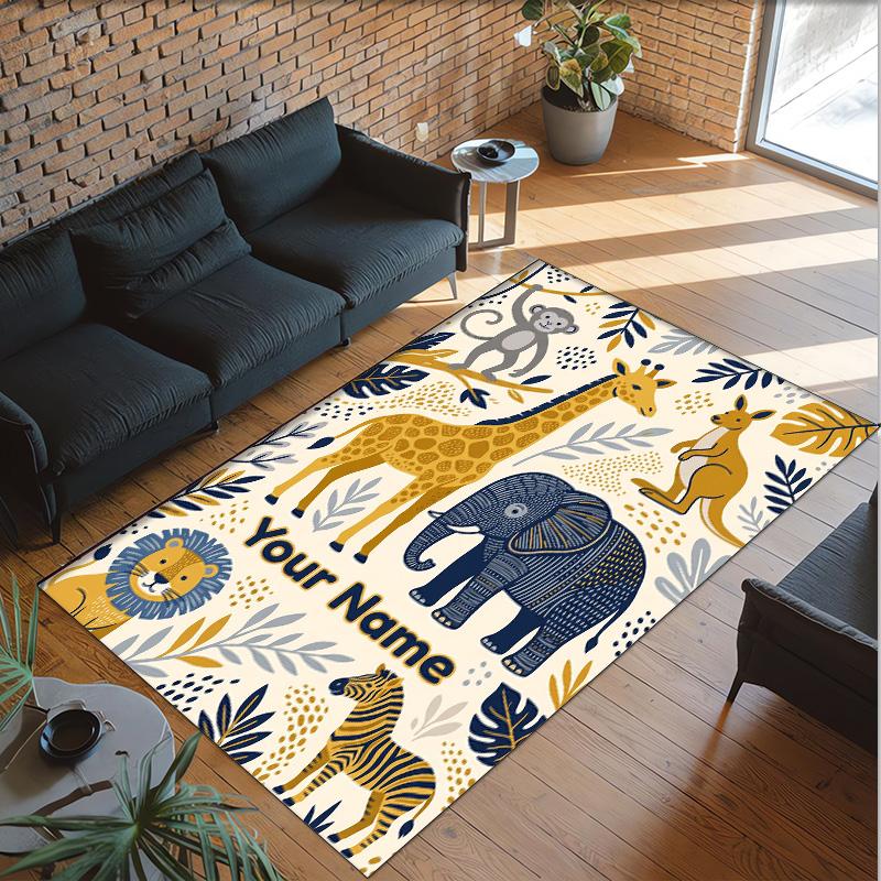 Animals Theme Crystal Velvet Floor Rug Personalized Custom Name Text Warm Carpet Home Decoration