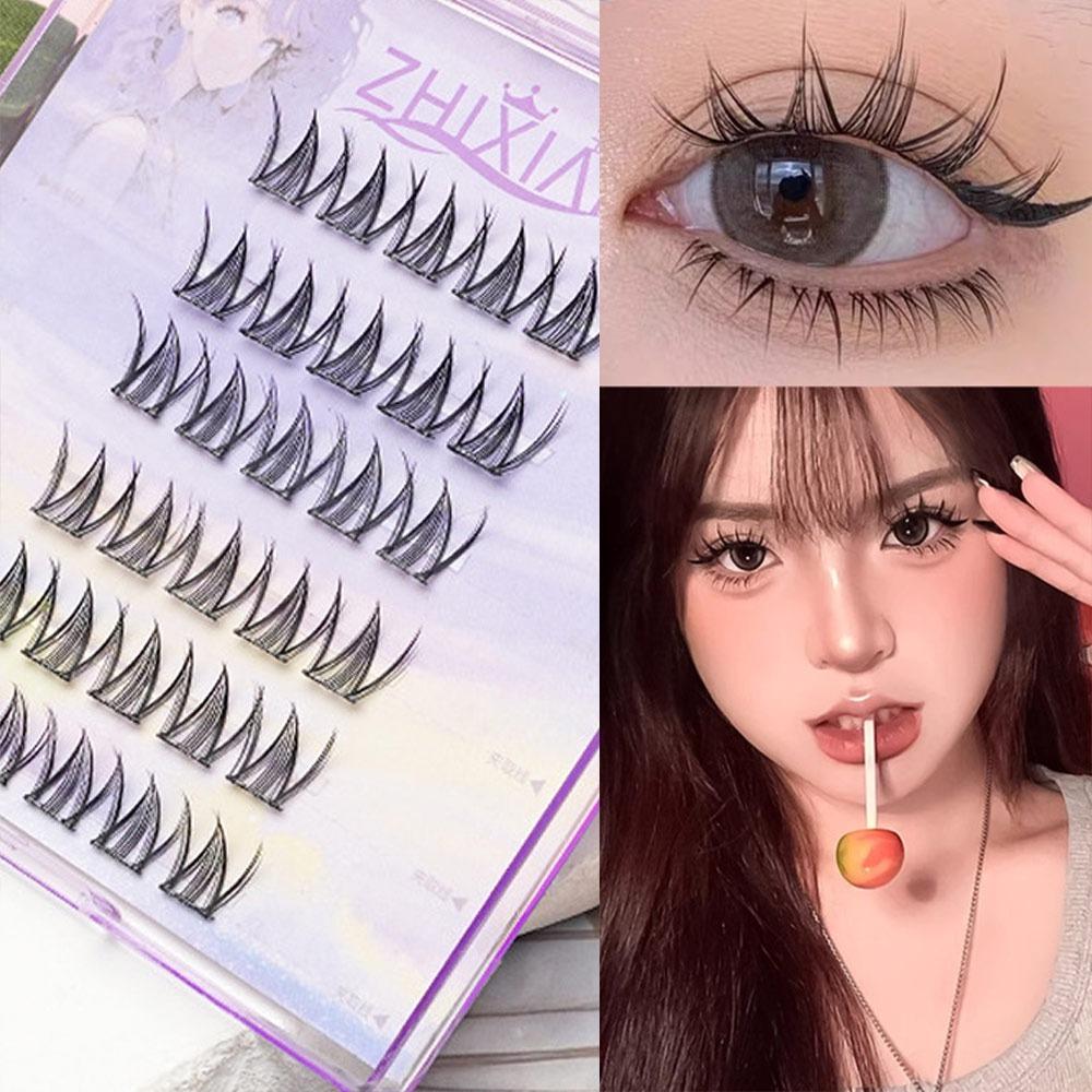 Glue Free Manga Lashes With Jelly Glue Strips 3D False Eyelashes Cat Elf Eyelashes Party Supplies
