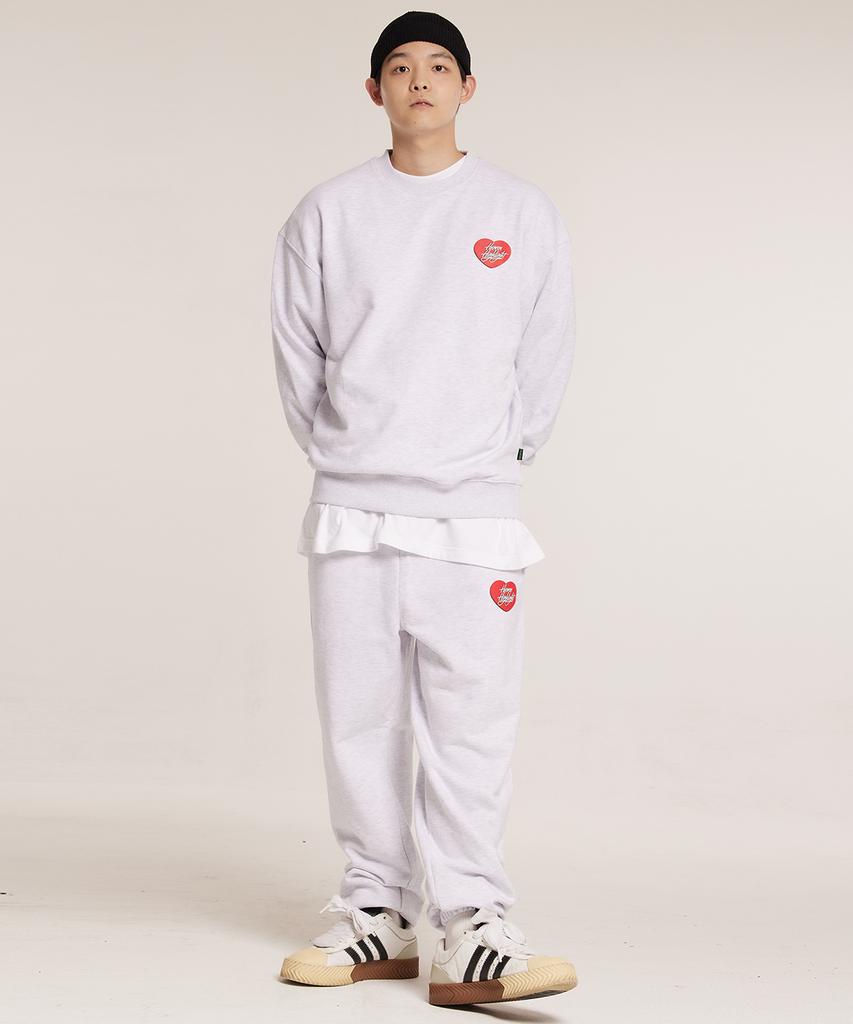 CREAM SODA LAB Human Highlight Heart Jogger Pants Light Gray Red