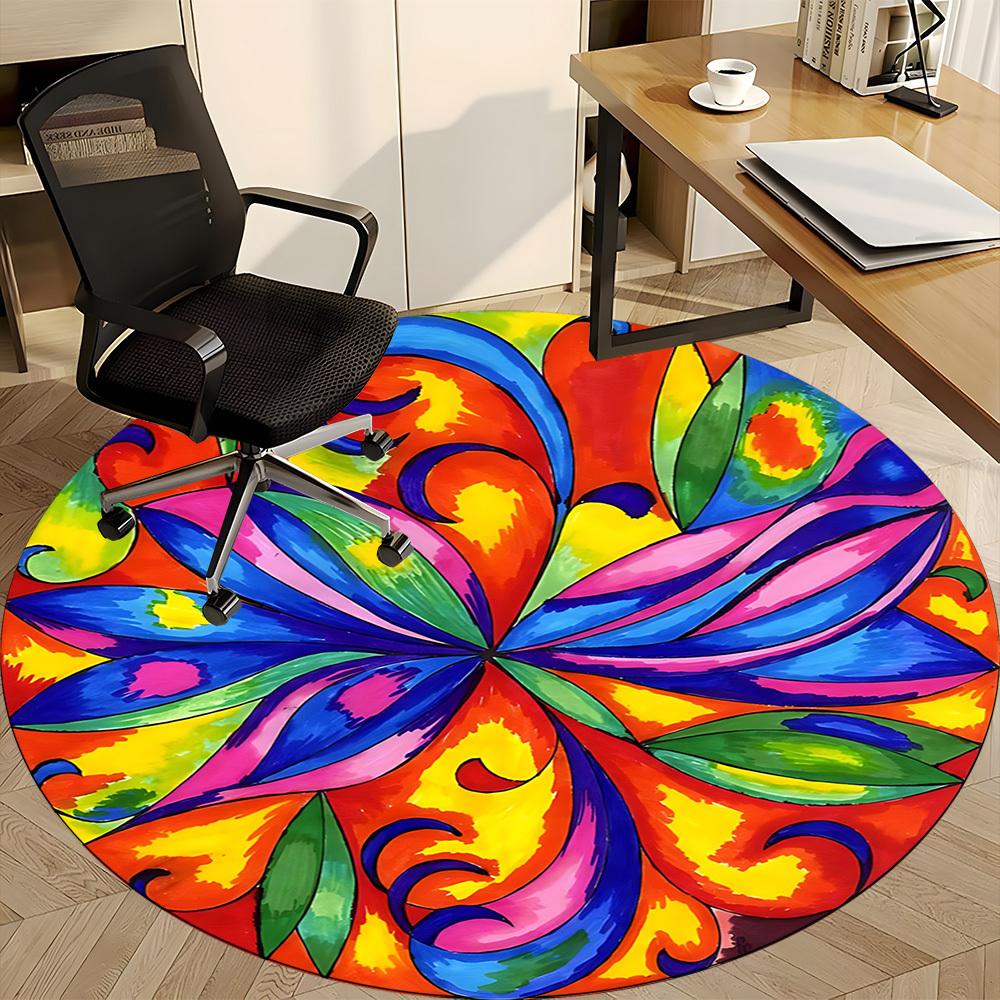 1pc Colorful Flower Mandala Chair Carpet for Office Non-Slip, Machine Washable Rug for Office - Holiday DecorMachine Made yy251029015