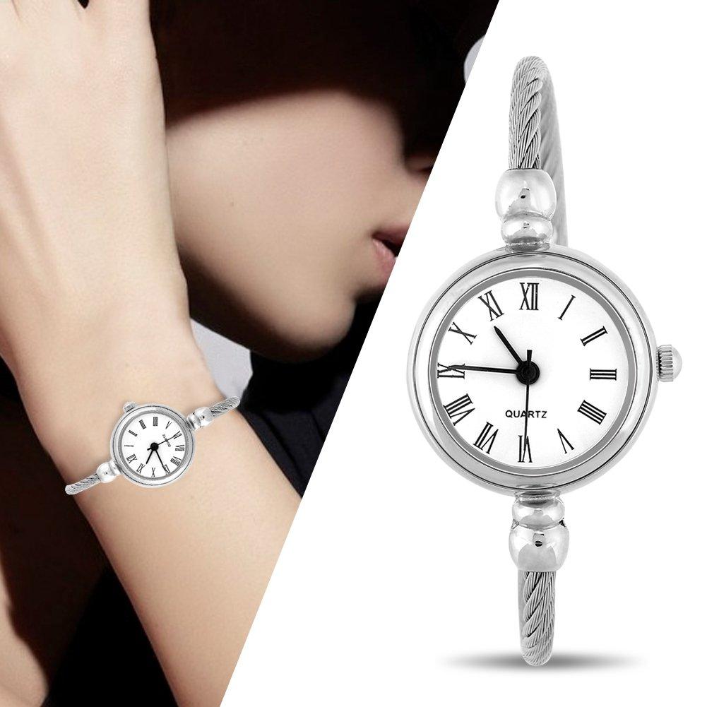 4 Colors Bracelet Watch Women Analog Round Quartz Alloy Strap Open Bracelet Watch Roman White Plate Watch