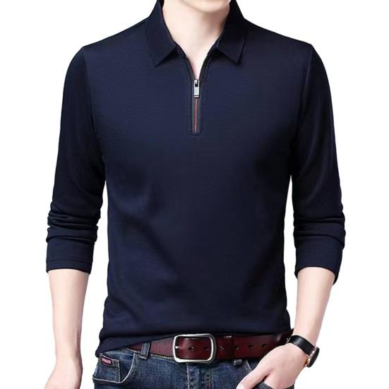Мужская однотонная деловая рубашка с лацканами на молнии и вырезом, пуловер с длинными рукавами, топы, весенне-осенняя облегающая рабочая футболка