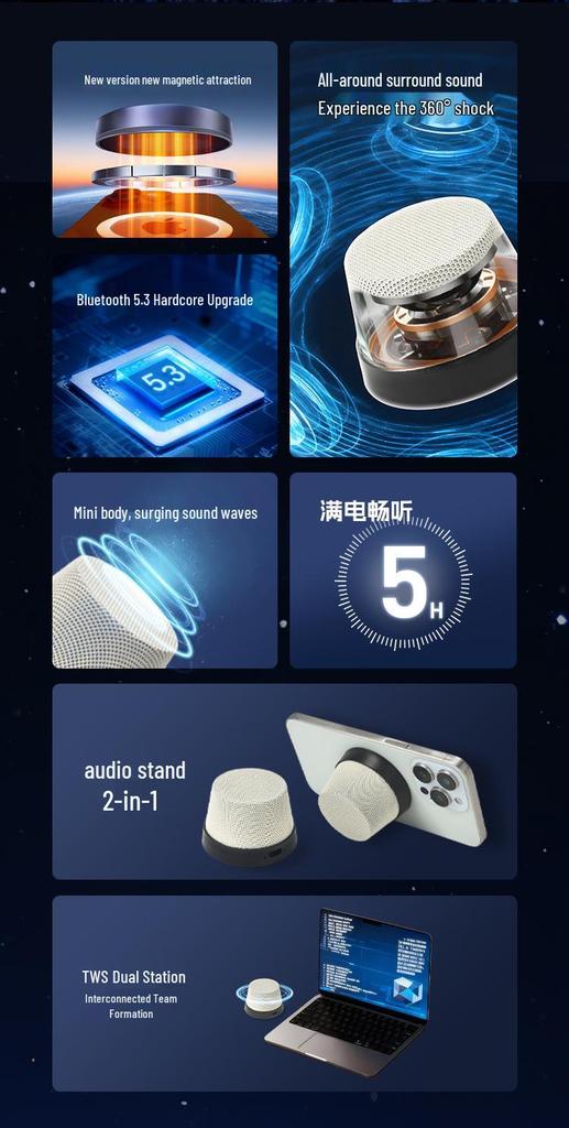 Магнитная Bluetooth-мини-колонка и держатель для телефона с высококачественным сабвуфером