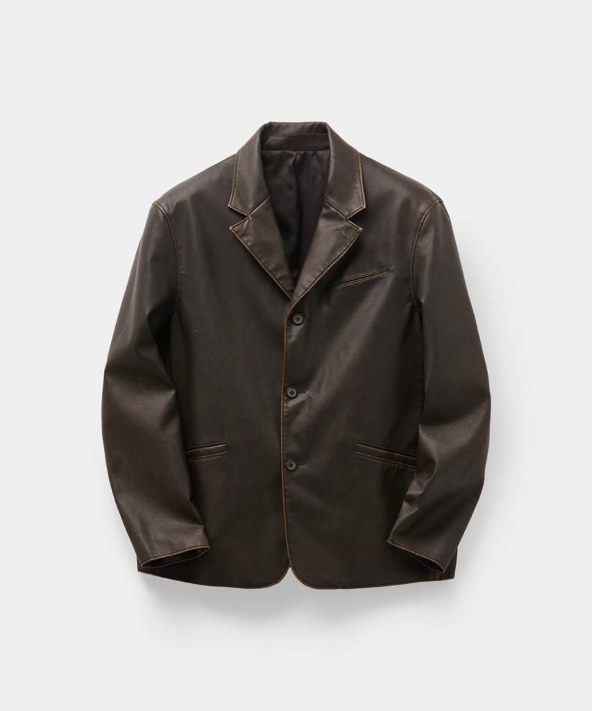 COOR Washed Faux Leather Blazer (Washed Brown)