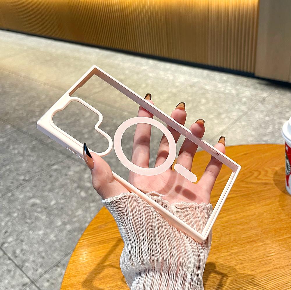 Luxury Transparent Wireless Charge For Magsafe Case For Samsung Galaxy S24 S23 S22 Ultra Plus Silicone Clear Cover Cases