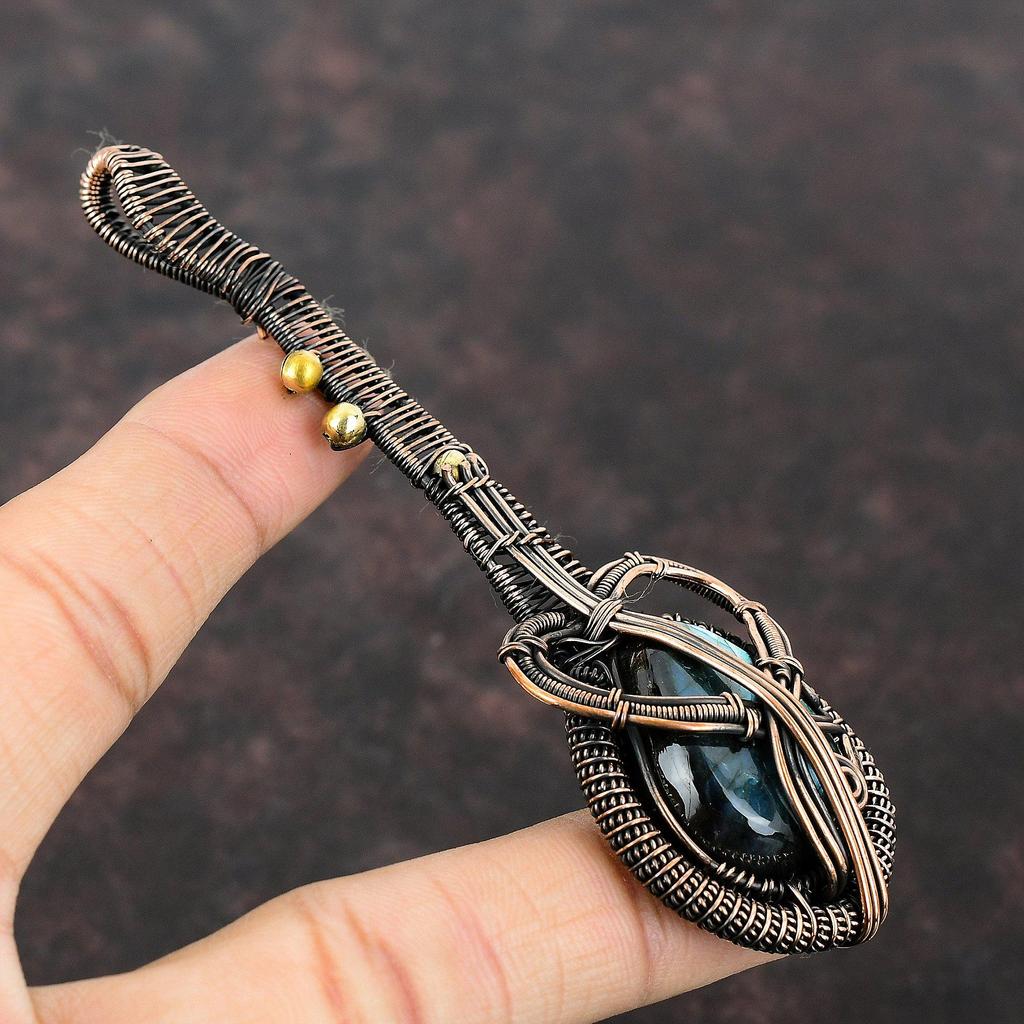 Лабрадорит, медная проволока, кулон, ювелирные изделия из лабрадорита для женщин, элегантный кулон из драгоценного камня, ювелирные изделия ручной работы, кулон в виде гитары, подарок для девушки