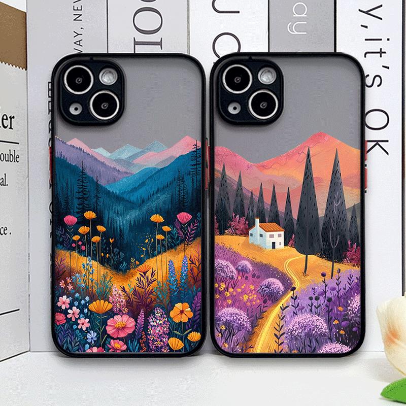 Чехол для телефона "Горная лесная деревня" для IPhone 13 12 Mini 16 15 11 14 Pro Max 7 8 Plus SE X XS Ударопрочный чехол Пейзаж с подсолнухами