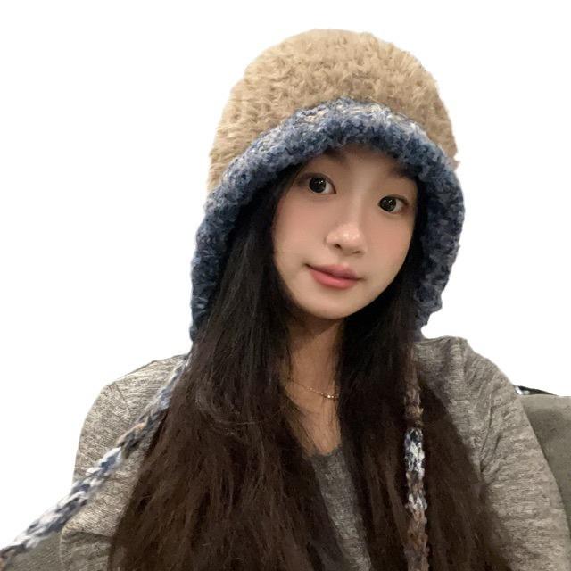 Шапка ручной работы из цветной трикотажной пряжи для женщин 2024 года, новая теплая осенне-зимняя шапка для рыбалки с небольшим краем, холодная шапка