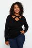Women's Fashion Stylish Plus Size Sweater Black Window Cut Out Detailed Knitwear Sweater