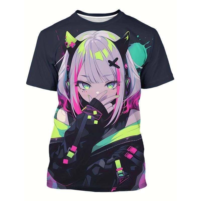 Cute Cool Girl Pattern T Shirt For Personalized Fashion Printed Short Sleeve Tops Summer Casual Round Neck Loose Tees