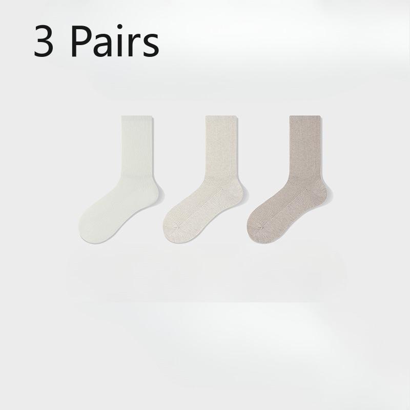 3 Pairs of Female Autumn and Winter Pure Cotton Moon Son Boneless Long Tube Pile Socks