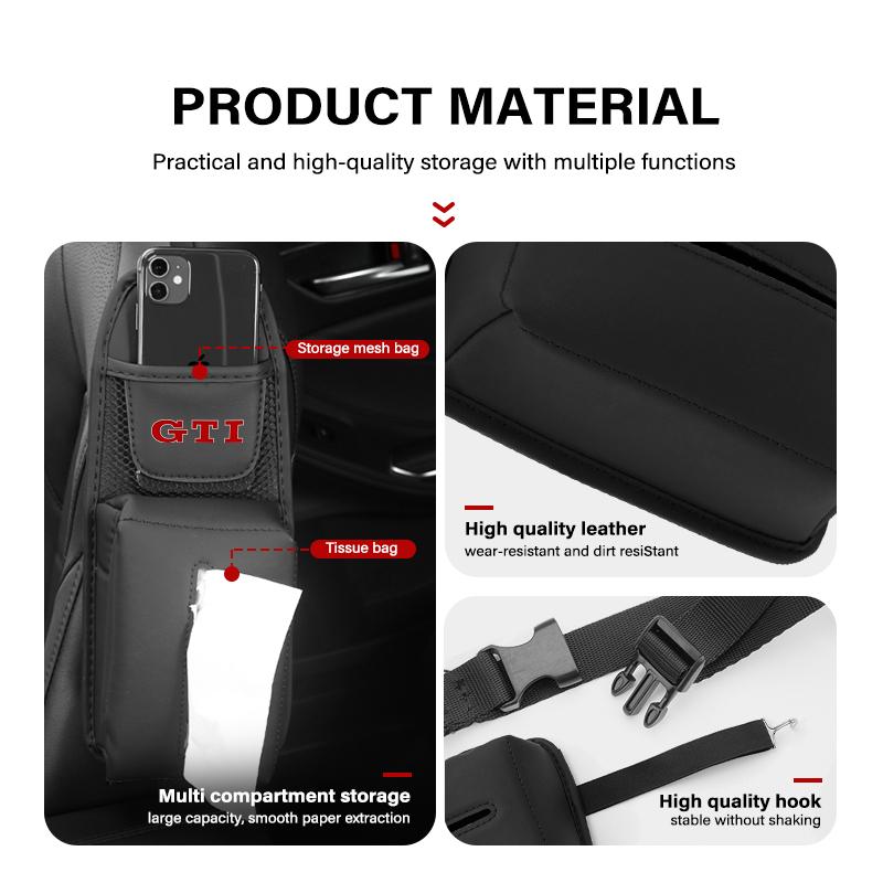 For Volkswagen VW Car Seat Back Storage Leather Multifunction Tissue Storage Bag GTI Tiguan Passat B5 B6 B7 CC Jetta MK5 MK6