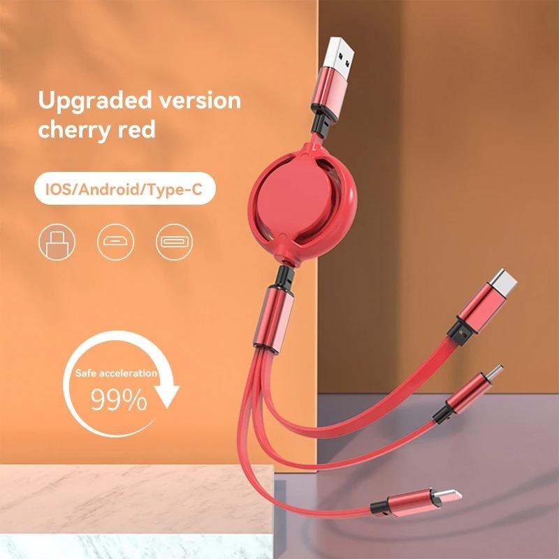 2025 New 3 In1 Data Cable Fast USB Cable For Huawei Honor Retractable Portable Micro USB Type C Charger Cable For IOS Samsung