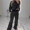 2 dona/toʻplam Ayollar Top Shim Kostyumi Sequins Dumaloq Boʻyin Uzun Yengli Elastik Manjetlar Elastik Yuqori Bel Keng Oyoqli Shimlar Toʻplami Kundalik Casual Kiyim