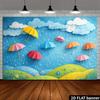 2D Plane Rainy Day Paper Art Umbrella Background Fabric - Three-Dimensional Paper Cutting Umbrella Theme